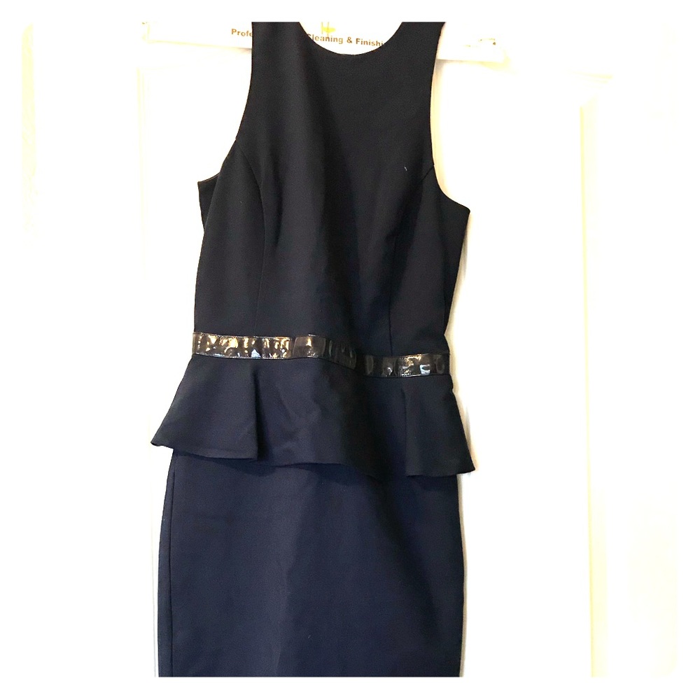 Armani Exchange fitted peplum navy dress